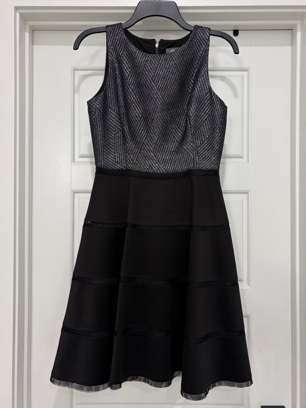 Vince Camuto Metallic Fit & Flare Cocktail Dress Black Silver Sleeveless